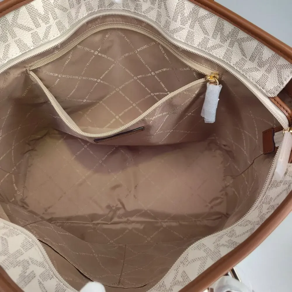 Michael Kors Quinn Large Signature Logo and Leather Tote - Vanilla/Acorn - NWOT